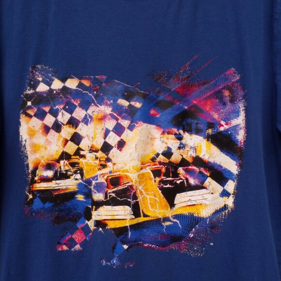 Robert Graham Men's Auto Racing Checkered Flag Blue Graphic T-Shirt Size Medium - Picture 2 of 5